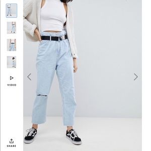 Bershka paper bag waist jeans in blue
